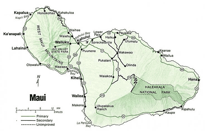 Map of Maui, Hawaii