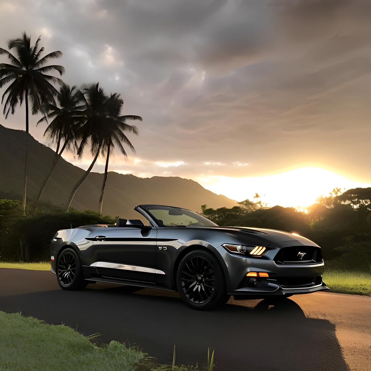 Convertible on a road in Maui