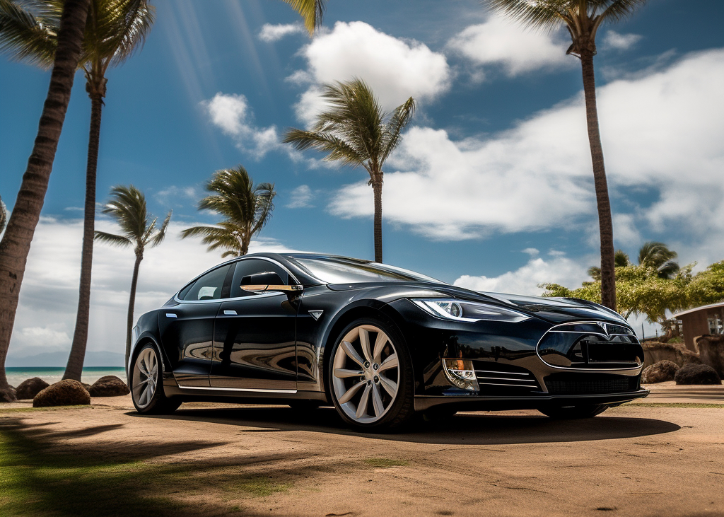 Tesla rental near the beach on Maui