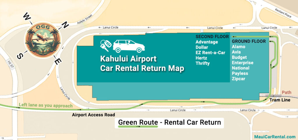 Maui car rental return map