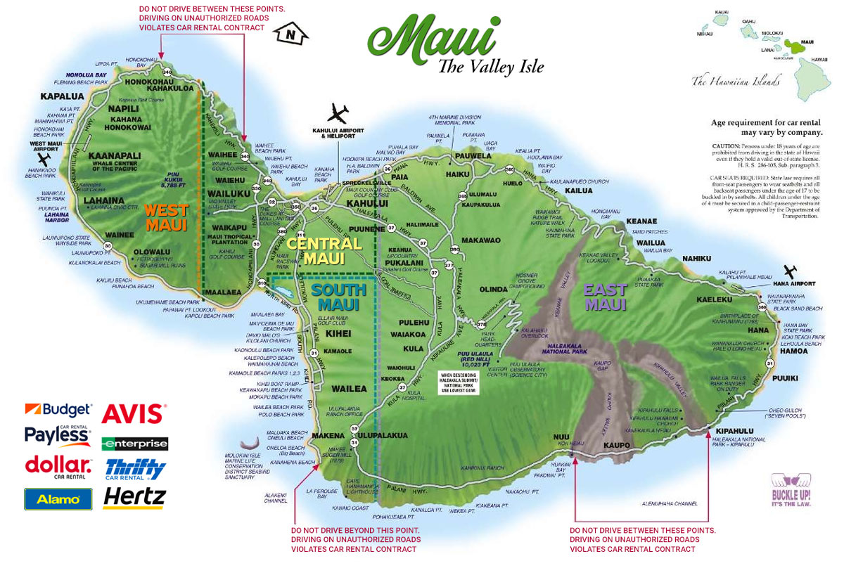 Maui Car Rental Safety Guide Restricted Roads Map & Driving Guidelines