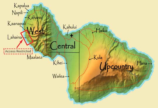 post-wildfire map of restricted Lahaina